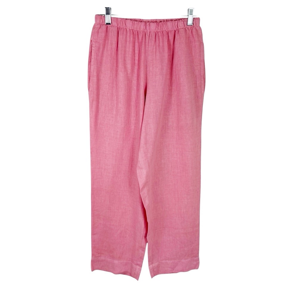Bryn Walker Women XXS Pull On 100% Linen Pants Pink EUC High Waist Wide Leg 26"